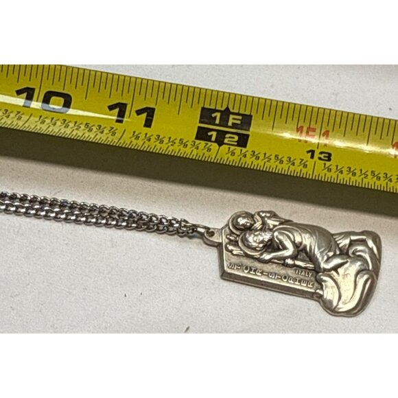 St Christopher Pendant Necklace Silver Tone Religious Medal Unisex Jewelry - Picture 4 of 9